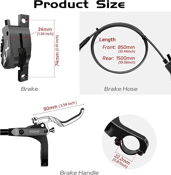 SD-230X MTB Hydraulic Disc Brake Set 2-Pistons/4-Pistons,Aluminum Front and Rear Two-Finger Brake levers,Brake Kit for Mountain Bike