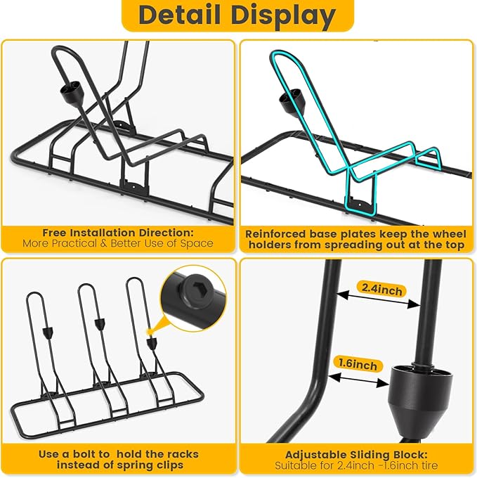 Bike Stand for 3 Bikes, Anti-Collision Design Protects Disc Brake & Derailleur, Waterproof Bike Rack Indoor/Outdoor/Garage Use, Fits Road/Kids/MTB Bicycles with 12"-29" Tires