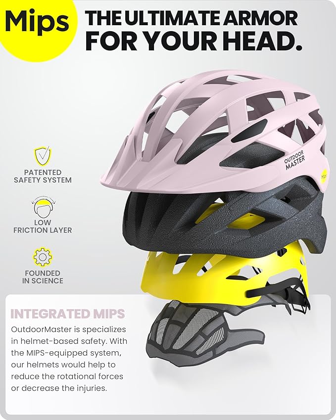 OutdoorMaster Gem Recreational MIPS Cycling Helmet - Two Removable Liners & Ventilation in Multi-Environment - Bike Helmet in Mountain, Motorway for Youth & Adult