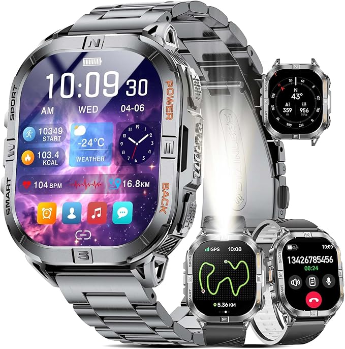 LIGE DM6 GPS Smart Watch for Men, 2.13'' AMOLED HD Smartwatch, 170+ Sport Modes/LED Flashlight/Compass/IP68 Waterproof Fitness Tracker, Sleep/Pedometer Mens Smart Watches for Android iOS, Black-Gray