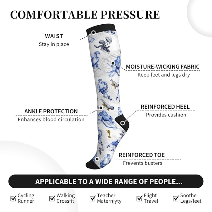 bassyil Compression Socks for Women & Men Circulation 15-20 mmHg Knee High Best Support for Nurses Travel Running Athletic