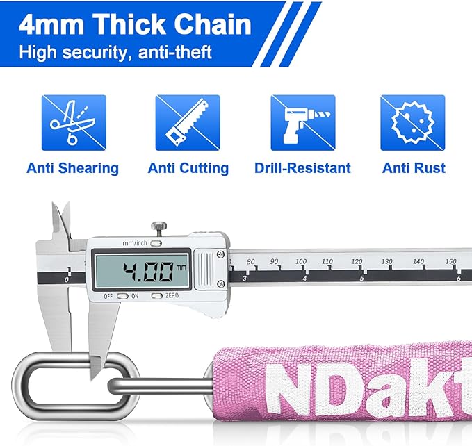 NDakter Bike Lock, 5 Digit Combination Heavy Duty Anti Theft Bicycle Chain Lock, 2.62/3.2/4.27/5/6Ft Long, High Security Resettable, Suitable for Bike, Scooter, Door, Gate, Fence-4/6mm Thick