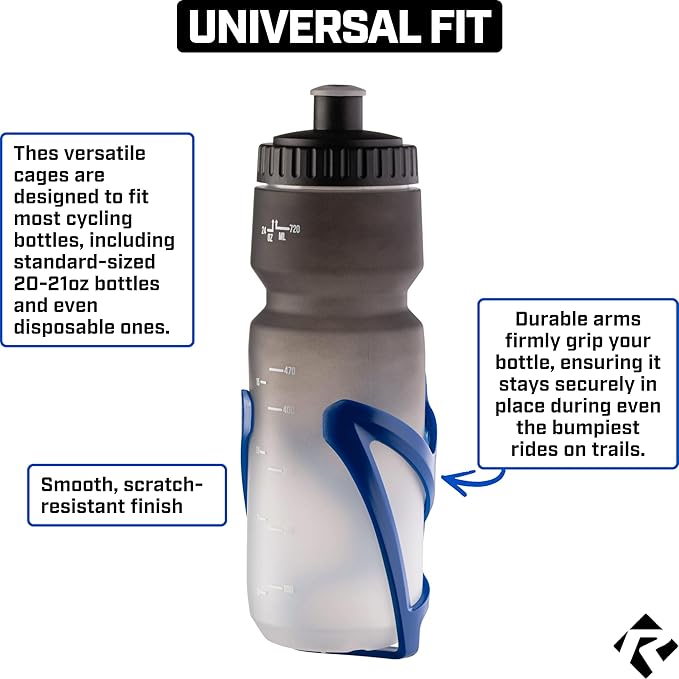 Revere Ultra-Light Bike Water Bottle Holder – Durable Bicycle Bottle Cage for Road, MTB, & Mountain Bikes – 2-Pack with Screws & Installation Tool – Premium Cycling Accessories (Blue)