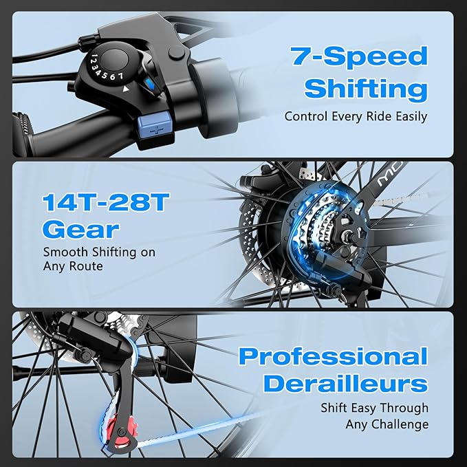 Electric Bike for Adults, 1500W Peak Motor, Up to 25 MPH, 65 Miles PAS Range, 48V 10Ah Removable Battery, Advanced Front Suspension, 7 Speeds, Compact Electric Mountain Bicycle, 26" Commuting Ebike