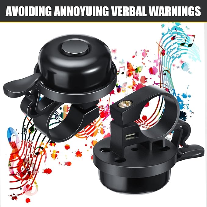 BBTO 10 Pcs Aluminum Alloy Clear Sound Bike Bell Black Loud Crisp Bicycle Bell Scooter Tricycle Mountain Bike Accessories for Boy Girl Kids Adults, Left and Right