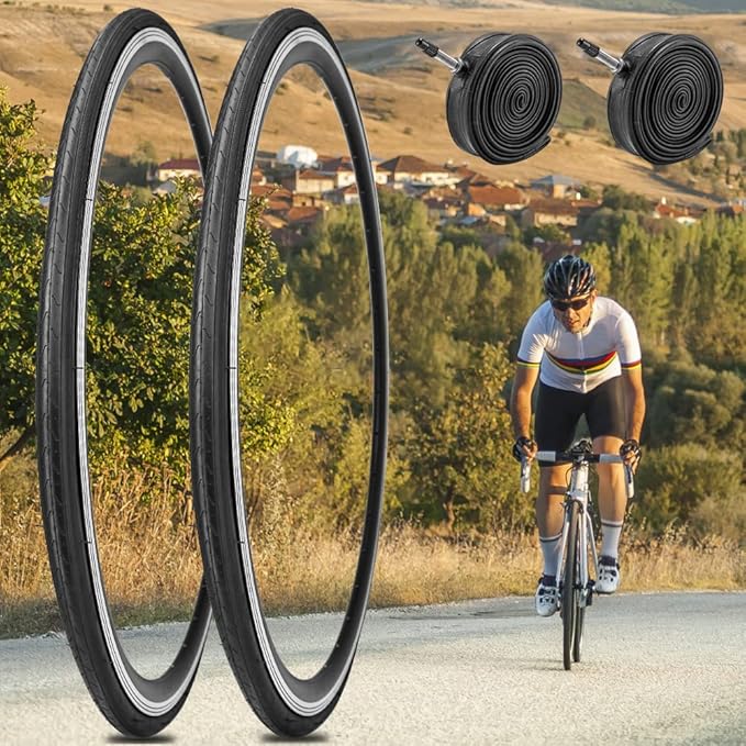 2 Pack 700x23C/25C/28C/35C/38C Bike Tires Plus Bike Inner Tubes Presta Valve 48mm or Schrader Valve 48mm Foldable Replacement Tires for Road Bicycle