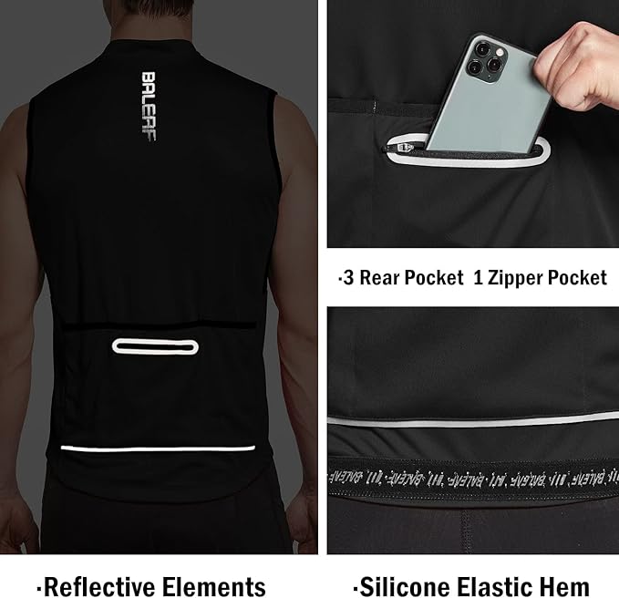 baleaf Men's Sleeveless Cycling Jersey Road Bike Shirt Bicycle Biking Tank Tops Full Zip Pockets SPF UPF50+