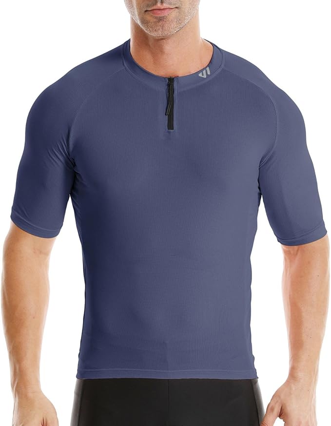 Wulibike Cycling Jersey Men Short Sleeve, Road Bike Shirts 1/4 Zipper with Pockets, Bicycle Clothing Breathable Quick Dry