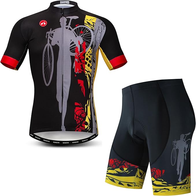JPOJPO Cycling Jersey Men Set Bike Shirt Kit Short Sleeve Clothing Tops+5D Padded Shorts Summer Breathable Quick-Dry S-3XL