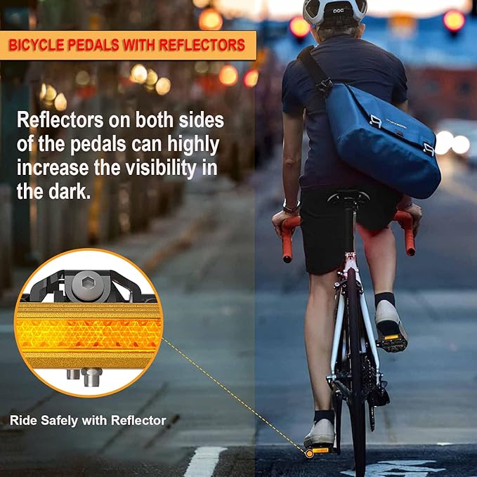 Mountain Bike Pedals with Reflector- Dual Function Plat & Clipless Pedals, Bicycle Pedal 9/16”Compatible with SPD - 3 Sealed Bearings Bicycle Platform Mountain Pedals
