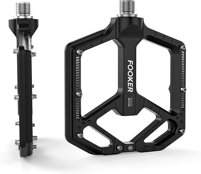 FOOKER Mountain Bike Pedals,Non-Slip Bicycle Flat Pedals Aluminum 9/16",MTB Pedals Wide Platform Pedals for Mountain Bike, BMX, Road Bike Pedals