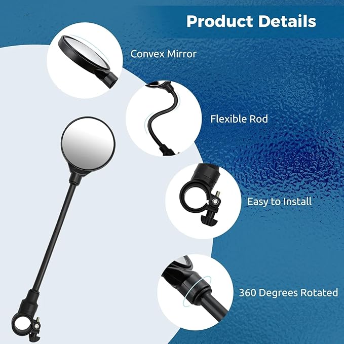 2PCS Bike Mirror Rear View Mirror 360°Rotatable Bicycle Mirrors for Handlebars,Adjustable Handlebar Wide Angle Safety Mirror for Mountain Road Bike E-bike