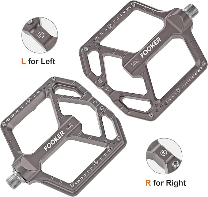 FOOKER Mountain Bike Pedals,Non-Slip Bicycle Flat Pedals Aluminum 9/16",MTB Pedals Wide Platform Pedals for Mountain Bike, BMX, Road Bike Pedals