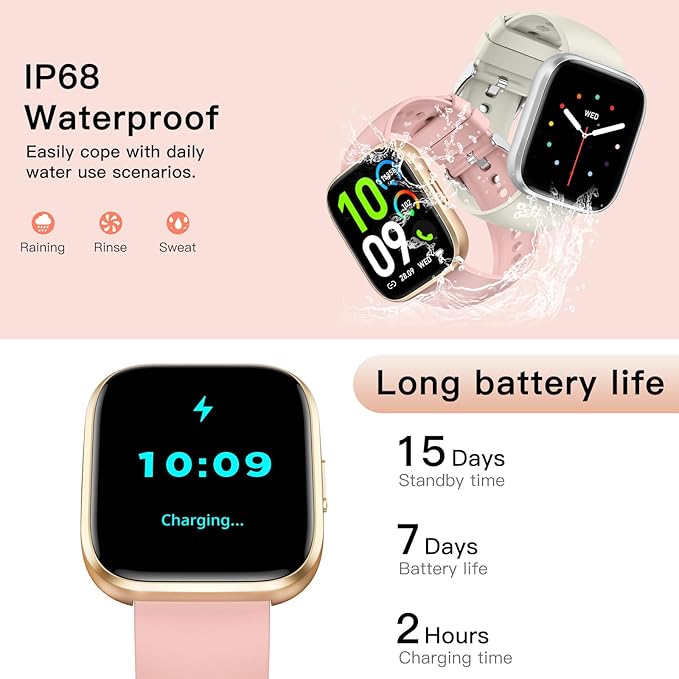 Smart Watches for Women Men Answer/Make Call, 1.85" Fitness Watch with 120+ Sports Modes, Heart Rate/Blood Oxygen/Activity Tracker, Pedometer, IP68 SmartWatch for iPhone Android Samsung (Pink, 1.85“)