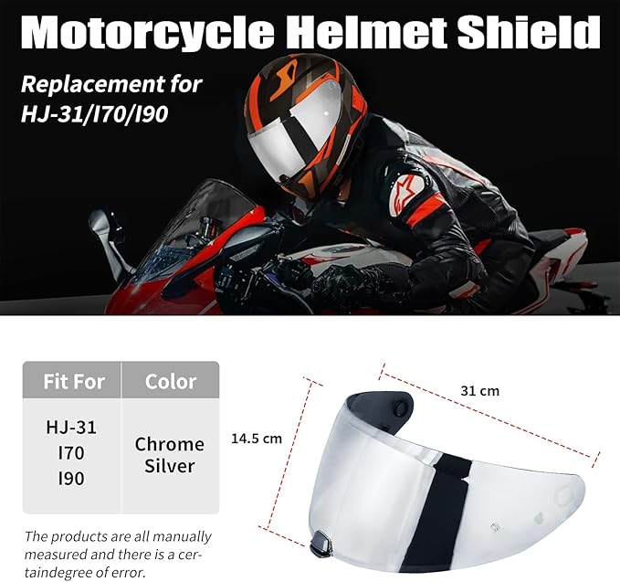 VCOROS I70 Helmet Visor Replacement Face Shield Accessories Compatible With HJ-31 i10 (Chrome Silver)