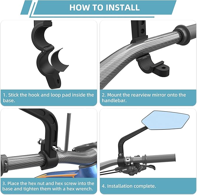 Handlebar Bike Mirror | Blu-ray Scratch Resistant Glass Lens | Bicycle Rear View Mirrors for Ebike | eBike Accessories