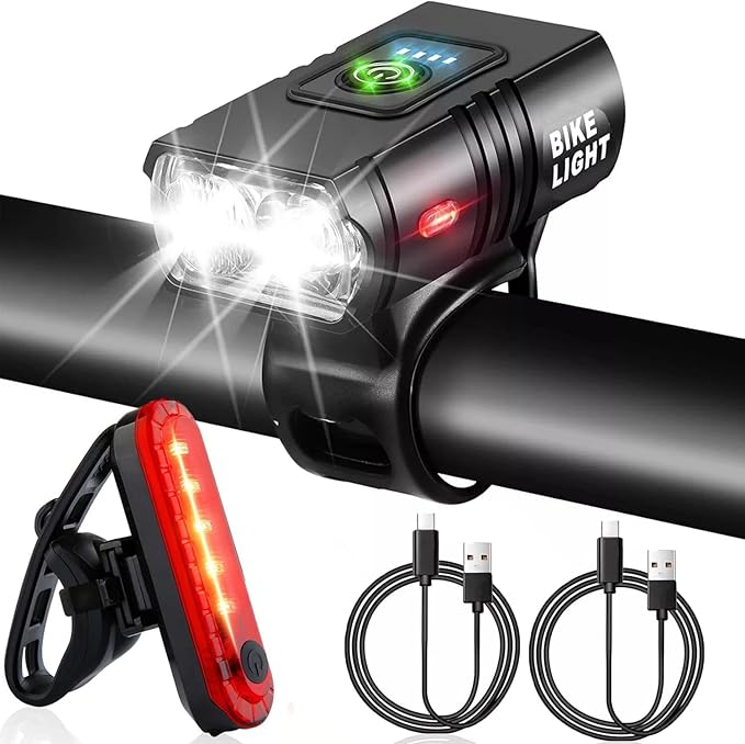Super Bright USB Rechargeable Bike Lights Set,Waterproof Powerful Bicycle Front Headlight and Back Taillight for Night Riding, Easy to Install for Men Women Kids Road Mountain Cycling