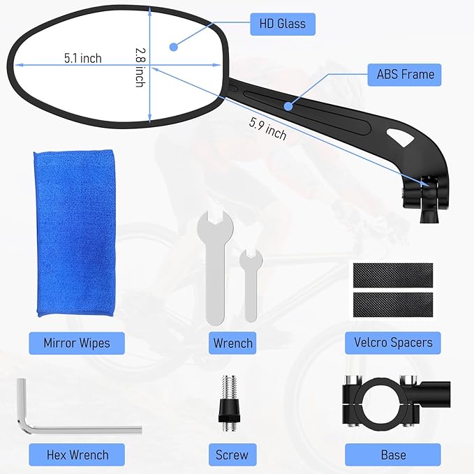 Handlebar Bike Mirror, 360° Adjustable Scratch Resistant Glass Lens, Safety Bicycle Rear View Mirrors for Ebike, Bicycle Universal Fit Accessories