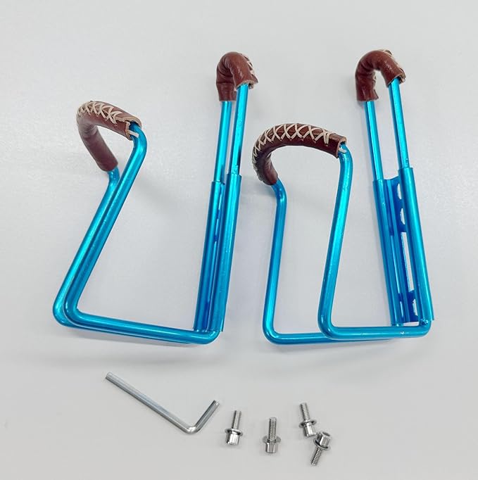 Bicycle Water Bottle Cage Holder, Cycling Bike Water Bottle CageAluminum Alloy with Hand Sewn Retro Cowhide Bicycle Cup Holder（2 Pieces） (Blue)