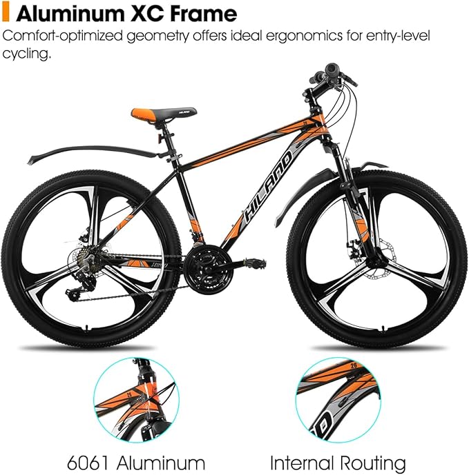 HILAND 26" MTB Mountain Bike for Men Women Adults, 18-Speed, Disc Brake, Lightweight Aluminum Frame, 3/6 Spoke Wheel