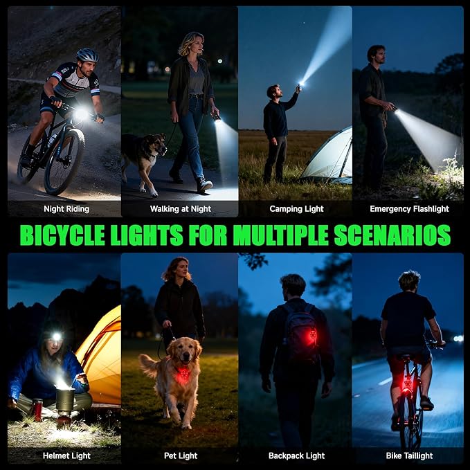 Super Bright Bike Lights for Night Riding, 5000mAh USB C Rechargeable LED Bicycle Light Front and Rear, 2000 Lumens Headlight and Back Tail Light Set for Road Mountain