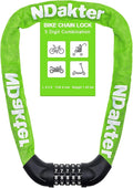 NDakter Bike Lock, 5 Digit Combination Heavy Duty Anti Theft Bicycle Chain Lock, 2.62/3.2/4.27/5/6Ft Long, High Security Resettable, Suitable for Bike, Scooter, Door, Gate, Fence-4/6mm Thick