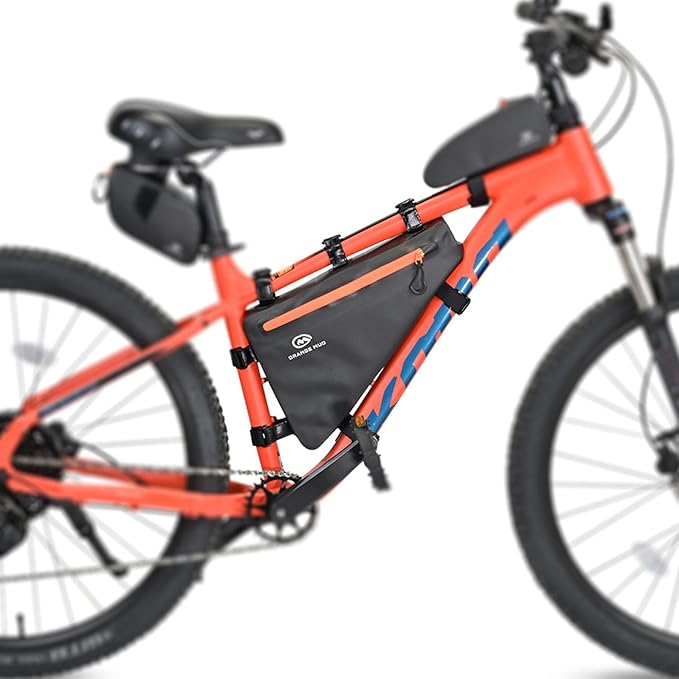 Orange Mud Waterproof Bike Frame Bag – Welded TPU Triangle Bag for Front or Rear Frame Mounting – Durable YKK Zippers, Secure Storage for Gear, Snacks, Tools, Phone – Black, 14"x9.5"