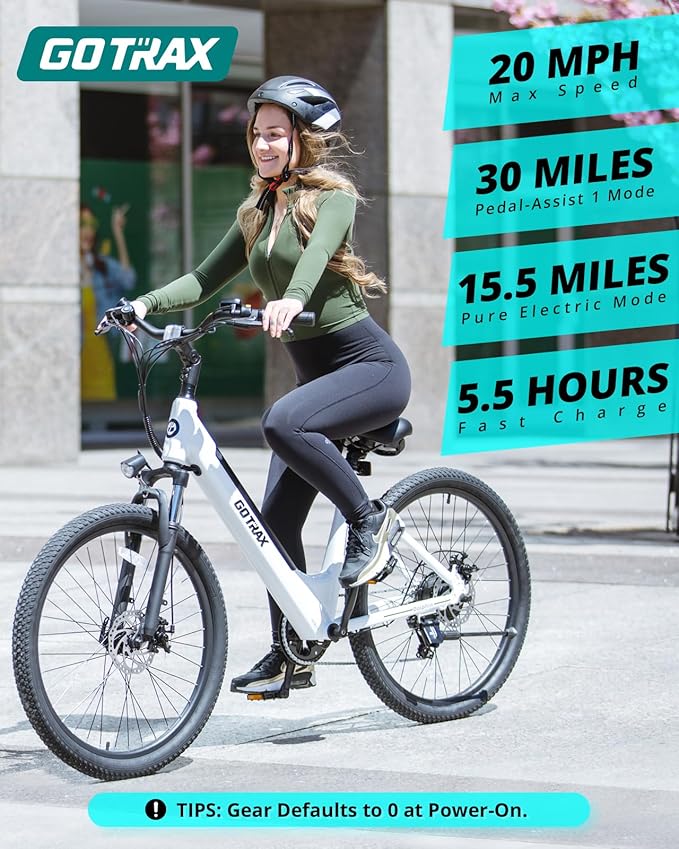 Gotrax Dolphin 26" Electric Bike, Max Range 30Miles(Pedal-assist1) & 20Mph Power by Peak 500W, 5 Pedal-Assist Levels & Front Suspension, 7-Speed&Boost Mode, City E-Bike for Adult, Step-Thru Bicycle