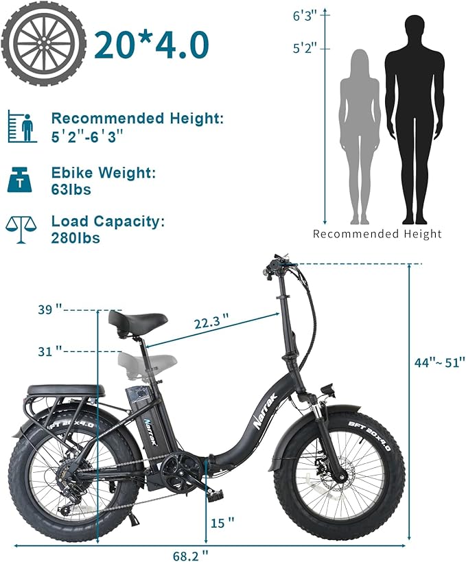 Fat Tire Folding Electric Bike, 48V & 624Wh Lithium Removable Battery, Peak 1100W Brushless Motor, Max Speed 20Mph, M5 Large LCD Display, Suspension, Step-Over/Thru Frame