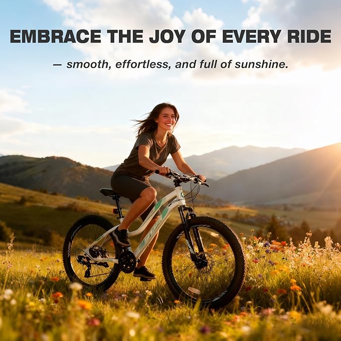Convend 24/26/27.5" Mountain Bike for Adults, 21-Speed Twist Shifters, Lockout Suspension Fork, Dual Disc Brakes, High-Carbon Steel Frame, All-Terrain Tires, 85% Pre-Assembled
