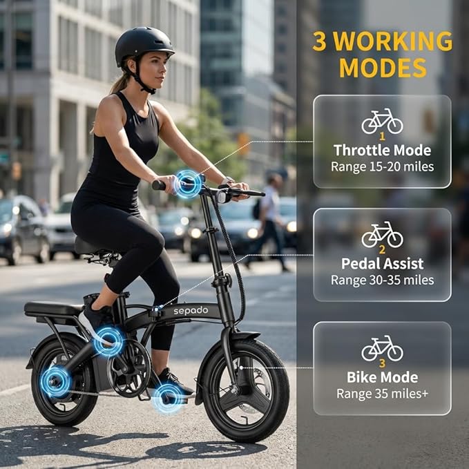 Folding Electric Bike for Adults,750W Peak Motor Mini Ebike,20mph Speed,36V 10.4ah Battery, 20-40 Miles Range,14'' Foldable Electric Bicycle for Riding Commute (Black)