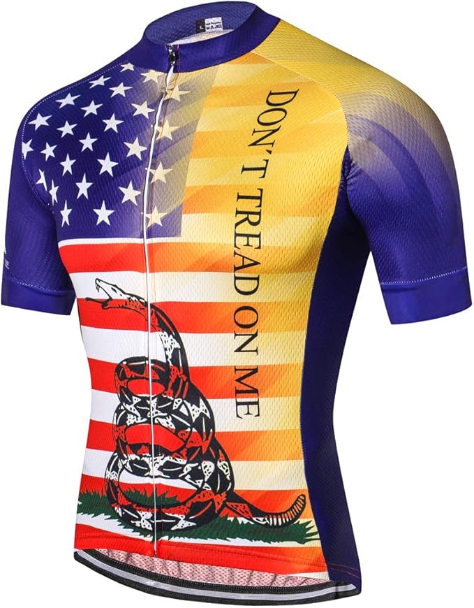 Cycling Jersey Short Sleeve USA Style Bike Tops with Pocket Reflective Stripe