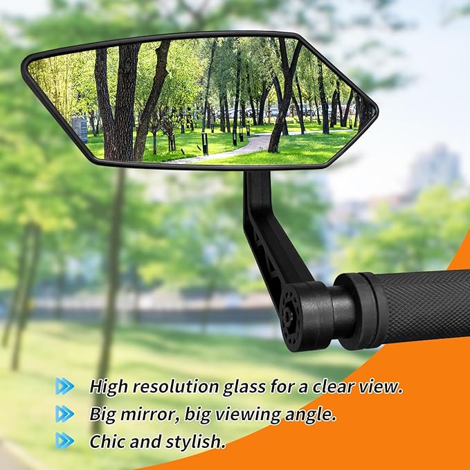 Bike Mirror, HD Glass Bicycle Mirrors for Handlebar Mount, Adjustable Bar End Bike Rear View Mirror, Scratch Resistant Handlebar Mirrors for E-bike, Mountain Bike & Scooter (Left 0.59-0.78")