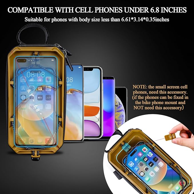Aoben Bike Bicycle Phone Front Frame Bag for Mountain Bike Road Bike, EVA Hard Casing Bike Phone Holder Bike Phone Mount for MTB, Bike Bicycle Accessories for Cell Phone Under 6.8 Inches (Tan)