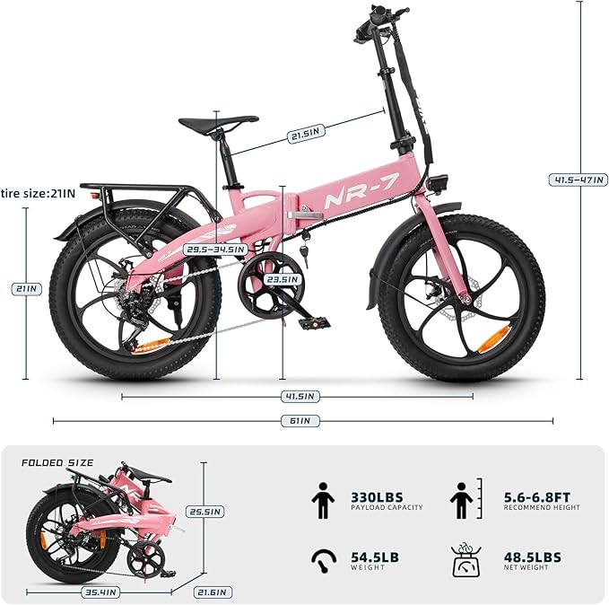 Axiniu 20" Folding Electric Bike丨850W Electric Bikes for Adults丨48V 13Ah Portable Battery丨48.5Lbs Lightweight Folding E-Bike丨60 Miles Range丨25mph Speed - Class 2 Fat TIre Ebike