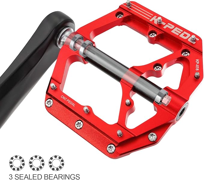 Aluminum Alloy 9/16" Bike Pedal MTB Wide Platform Flat Non-Slip Bicycle Pedals with 3 Bearings for Mountain Bikes, Road, BMX