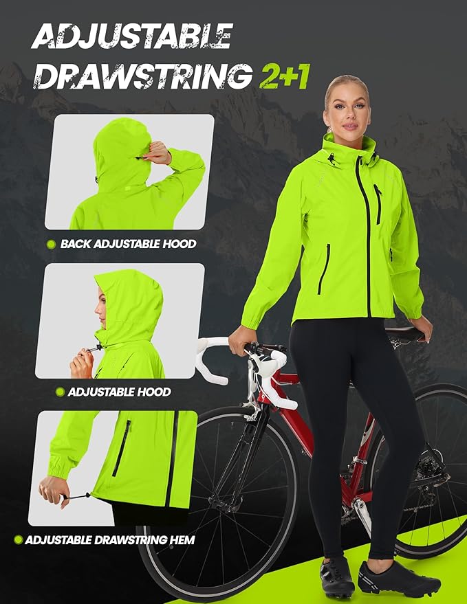 Nepest Womens Cycling Rain Jackets Lightweight Waterproof Biking Running Windbreaker UPF 50+ Reflective Packable Hooded