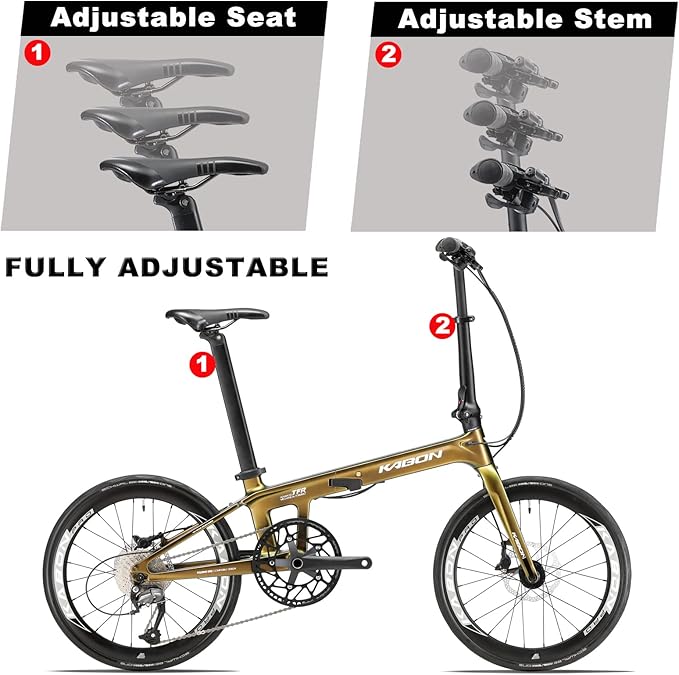KABON Folding Bike for Adults, Carbon Fiber Mini Compact Folding Bike for Women Commuters City Foldable Bicycle 20inch Wheel
