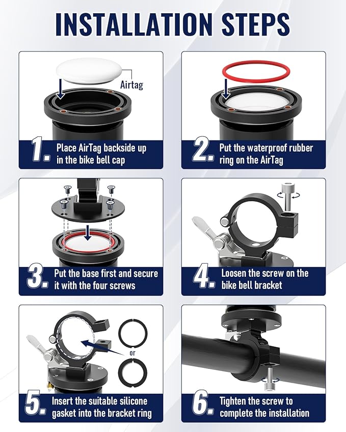 VICTGOAL Bike Bell for Airtag Bike Mount Hidden Holder Anti-Theft Tracker Case Ring Bicycle Bell for Handlebars Adult Mountain Road Bikes