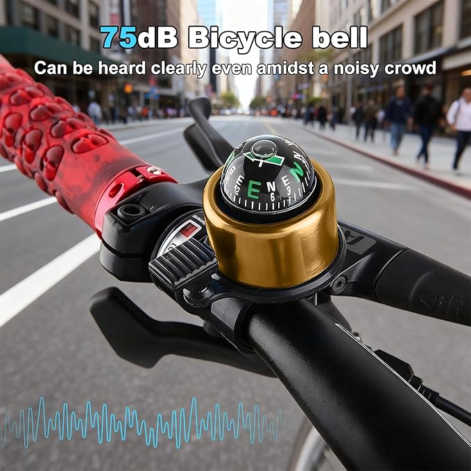 Pack of 2 Aluminum Alloy e-Bike Accessories for Adults | Compass Bicycle Bell & Loud Bike Horn Fits in 22.2mm Handlebars | Must Have Accessory for Men & Women for Mountain & Road