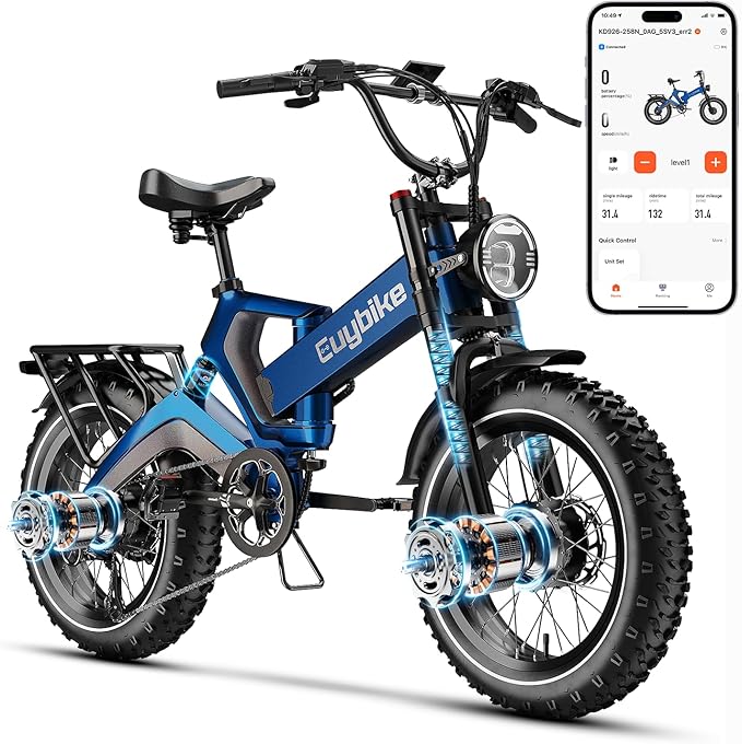 3000W/2000W Peak Dual Motor/Single Motor Foldable Electric Bike for Adults, 52V 30Ah Removable Battery, 35 MPH & 120 Miles, 20"x4.0" Fat Tire Mountain Bicycle, Magnesium Alloy Frame Dirt Ebike