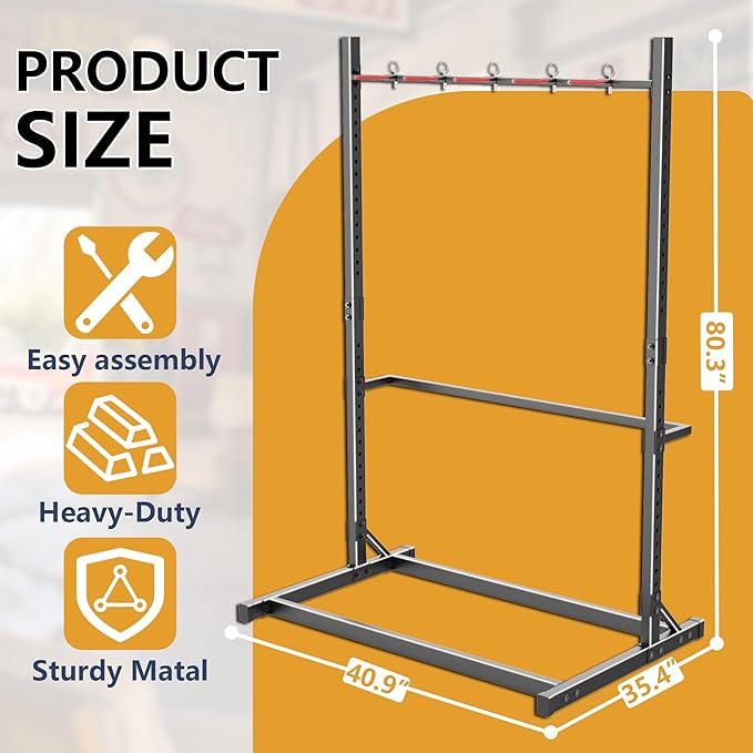 GIOTORENT Freestanding Bike Rack, Vertical Bike Stand for Garage Storage, Heavy Duty 5-Bike Floor Rack with Adjustable Height & Hooks, Space Saving Bike Organizer for Garage, Stable Bike Storage Rack