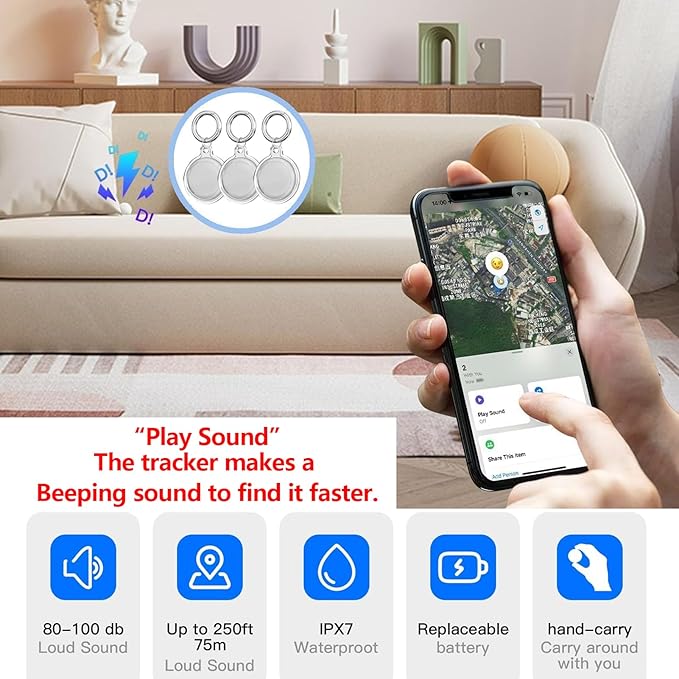 3 Packs Air Tracker Tags[Apple MFi Certified],Tracker Tags Work with Apple Find My (iOS Only),Bluetooth Tracker with Waterproof Case,Smart Keys Finder and Item Locator for Keys,Bags,Luggage,etc