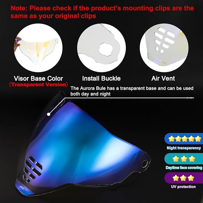 PSLER IC-06 visor- Icon Airflite Face Shield Motorcycle Helmet Visor Accessories Replacement for Icon Airflite IC-06，Transparent Blue