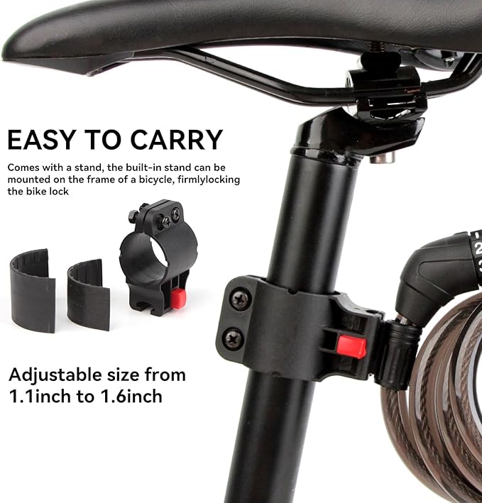 Venzio 4FT Bike Cable Lock, 12mm (1/2 inch) Self-Coiling Steel Cable with 5-Digit Combination Lock, Mounting Bracket, Heavy Duty Anti-Theft Design for Bicycle, Scooter, E-Bike, Fence, Outdoor Use