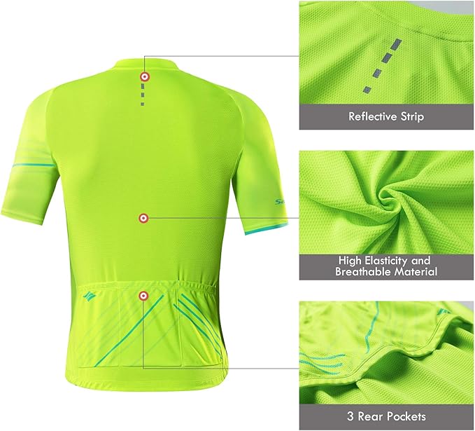 Santic Men’s Cycling Jersey Short Sleeve Bike Shirts for Men Bicycle Jacket with Pockets Breathable & Quick Dry Yorkson
