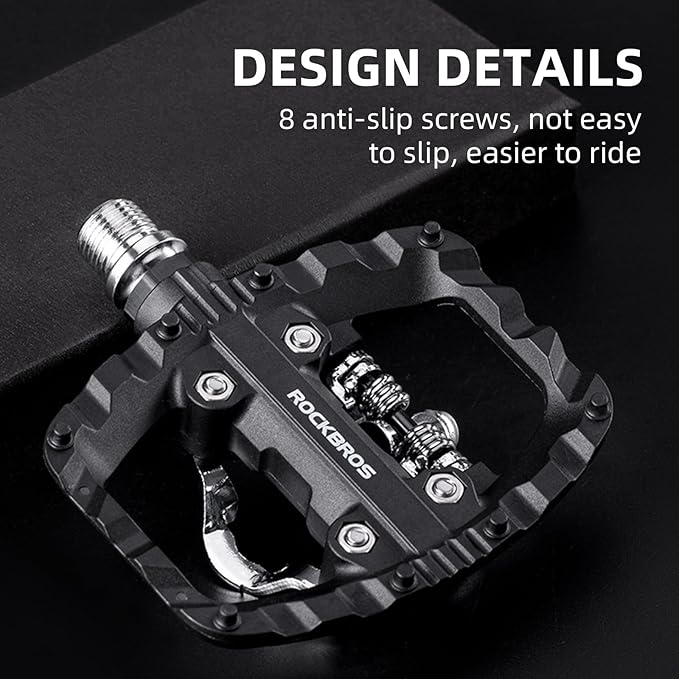 ROCKBROS Mountain Bike Pedals MTB Pedals, Nylon Widened Flat Pedal with Non-Slip Nails, Sealed Bearing Clipless Pedal Compatible with SPD, Universal 9/16" for Road Bike, MTB