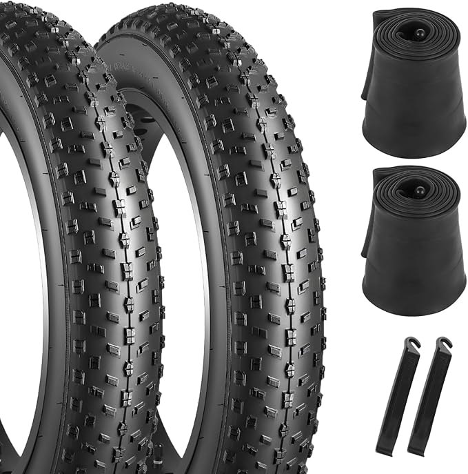 2 Pack 20x4.0 Fat Tire and Tubes Set, Folding 100-406/20 x 4 Fat Tire for Ebike, 20 Inch Fat Bike Tires with AV Valve Inner Tubes, All Terrain Electric Bike Tires for Snow, Sand, Street