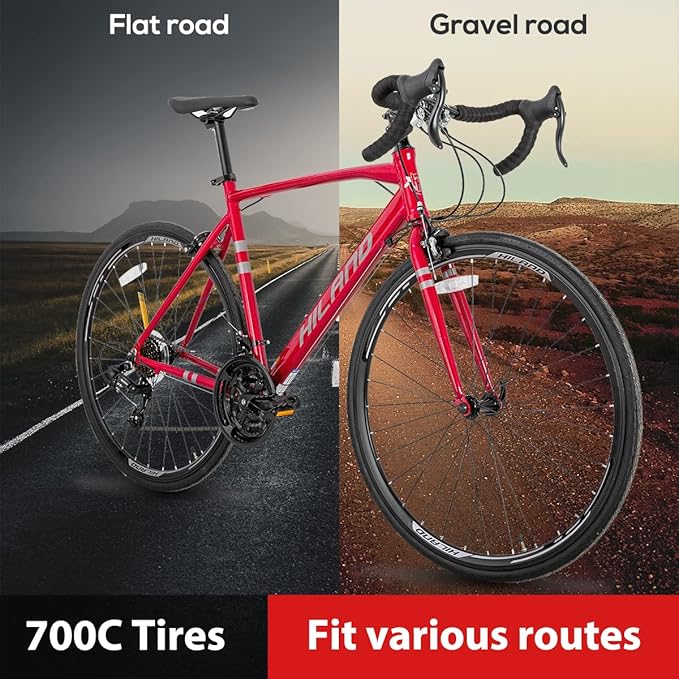 HILAND Adult Road Bike 700c Racing Bike with 14 Speeds, Aluminum Frame, Caliper Brake, City Commuter Bicycle for Women Men