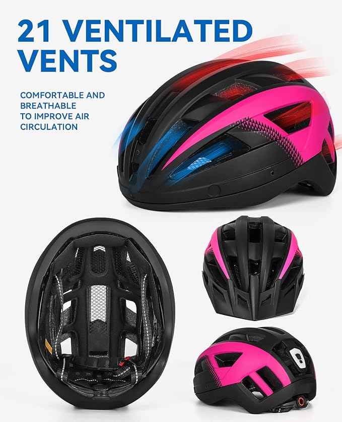 Adult Bike Helmet with Visor and Goggles for Men Women Mountain Road Bicycle Helmet Rechargeable Rear Light Cycling Helmet
